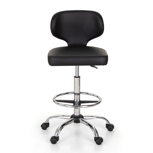 ALPHA HOME Adjustable Ergonomic Faux Leather Office Drafting Chair With Back, Black - Image 2