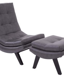Ave Six Tustin Lounge Chair And Ottoman Set, Pewter/Black