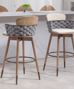 Glamour Home Bechor Fabric Barstool With Back, Beige/Brown 2