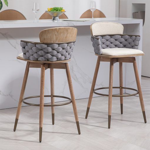 Glamour Home Bechor Fabric Barstool With Back, Beige/Brown - Image 2