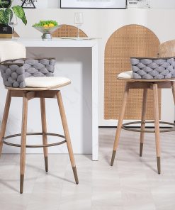Glamour Home Bechor Fabric Barstool With Back, Beige/Brown