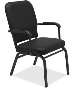 Lorell® Big & Tall Padded Vinyl Seat, Vinyl Back Stacking Chair, 15" Seat Width, Black Seat/Black Frame, Quantity: 2