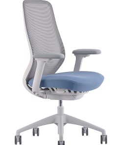 WorkPro® 6000 Series Multifunction Ergonomic Mesh/Fabric High-Back Executive Chair, White Frame/Light Blue Seat, BIFMA Compliant