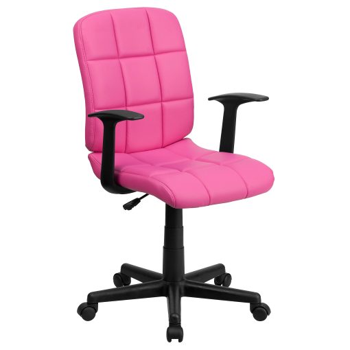 Flash Furniture Quilted Vinyl Mid-Back Swivel Task Chair, Pink/Black - Image 2