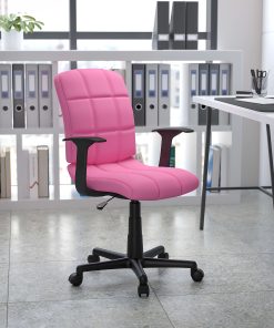 Flash Furniture Quilted Vinyl Mid-Back Swivel Task Chair, Pink/Black