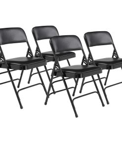 National Public Seating 1300 Series Premium Vinyl Upholstered Triple Brace Folding Chairs, Black, Set Of 4 Chairs