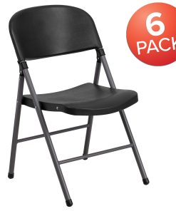 Flash Furniture HERCULES Plastic Folding Chairs, Black/Charcoal, Pack Of 6 Chairs 2