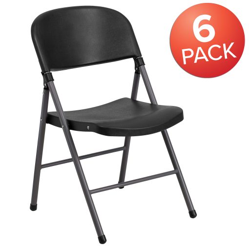 Flash Furniture HERCULES Plastic Folding Chairs, Black/Charcoal, Pack Of 6 Chairs - Image 2