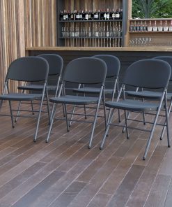 Flash Furniture HERCULES Plastic Folding Chairs, Black/Charcoal, Pack Of 6 Chairs
