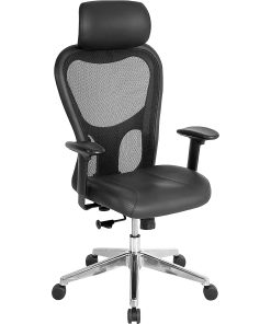 Lorell® Executive Ergonomic Bonded Leather/Mesh High-Back Chair, With Headrest, Black 2