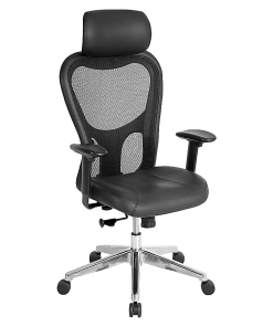 Lorell® Executive Ergonomic Bonded Leather/Mesh High-Back Chair, With Headrest, Black
