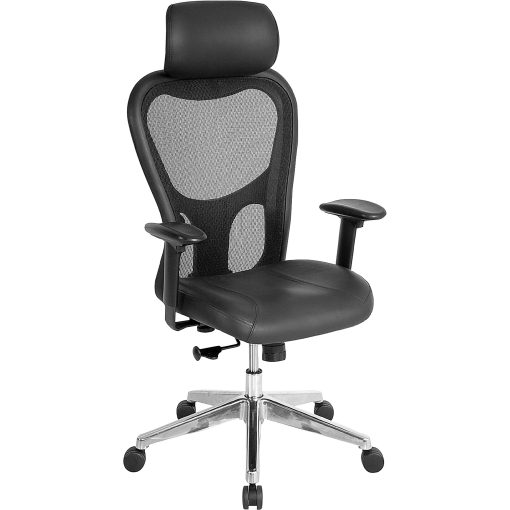Lorell® Executive Ergonomic Bonded Leather/Mesh High-Back Chair, With Headrest, Black - Image 2