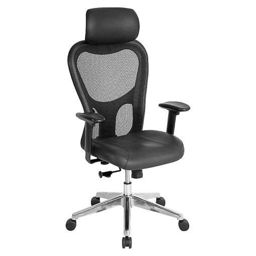Lorell® Executive Ergonomic Bonded Leather/Mesh High-Back Chair, With Headrest, Black