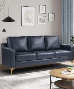 Serta Florence Faux Leather Sofa, 35”H x 78”W x 33-1/2”D, Navy 2