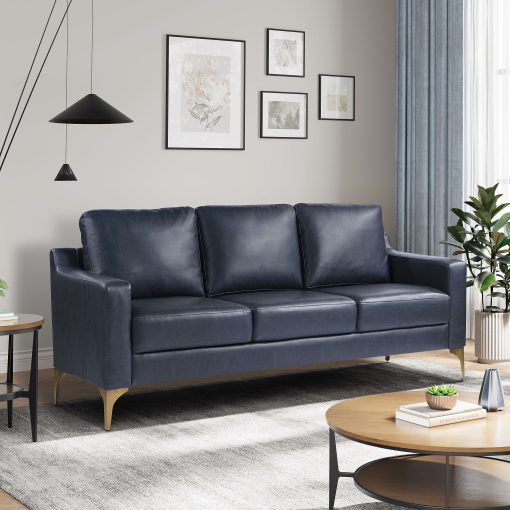 Serta Florence Faux Leather Sofa, 35”H x 78”W x 33-1/2”D, Navy - Image 2