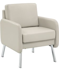 Office Star Faux Leather Lounge Guest Chair, Cream 2