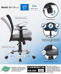 Boss Office Products Budget Vinyl Mid-Back Task Chair, With Arms, Black 2