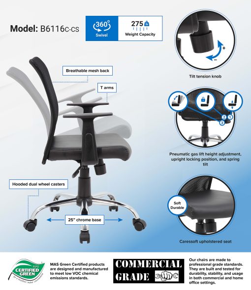 Boss Office Products Budget Vinyl Mid-Back Task Chair, With Arms, Black - Image 2