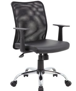 Boss Office Products Budget Vinyl Mid-Back Task Chair, With Arms, Black