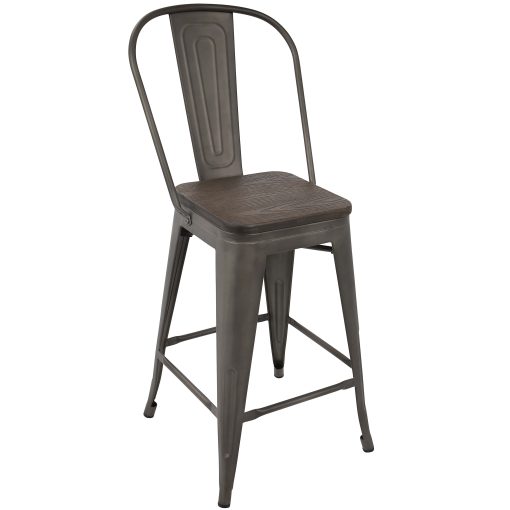 LumiSource Oregon High-Back Counter Stools, Antique/Espresso, Set Of 2 Stools - Image 2