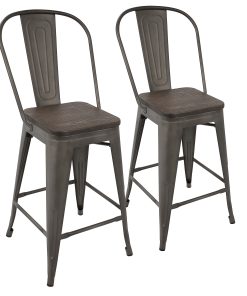 LumiSource Oregon High-Back Counter Stools, Antique/Espresso, Set Of 2 Stools