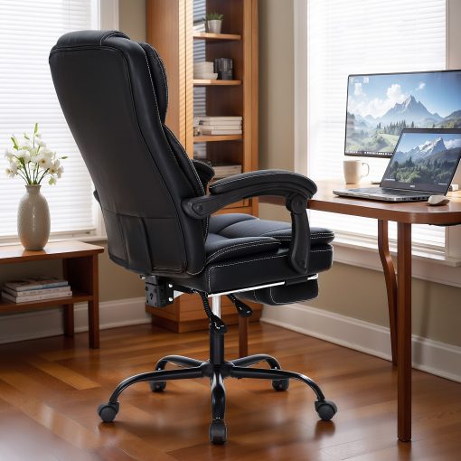 ALPHA HOME Ergonomic Faux Leather High-Back Big And Tall Executive Office Chair, Black - Image 2