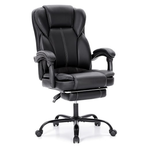 ALPHA HOME Ergonomic Faux Leather High-Back Big And Tall Executive Office Chair, Black