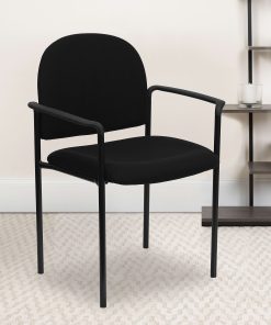 Flash Furniture Comfortable Stackable Steel Side Chair With Arms, Black