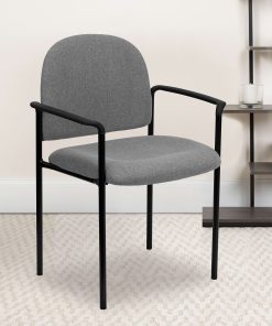 Flash Furniture Comfortable Stackable Steel Side Chair With Arms, Gray/Black
