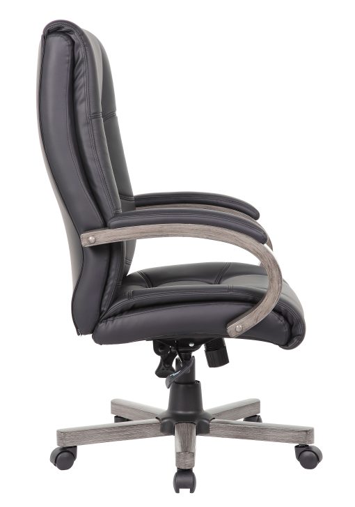Boss Office Products Wood-Finished Vinyl High-Back Executive Office Chair, Gray - Image 2