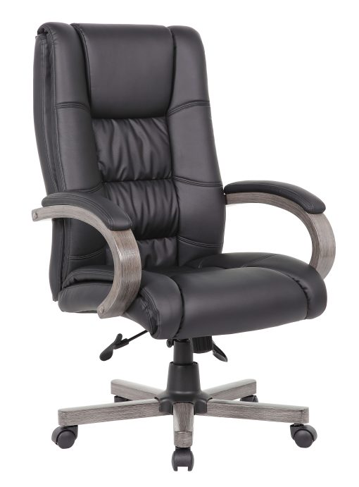 Boss Office Products Wood-Finished Vinyl High-Back Executive Office Chair, Gray