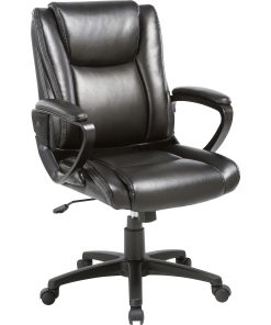 Lorell® SOHO Ergonomic Bonded Leather High-Back Chair, Traditional Stitch, Black