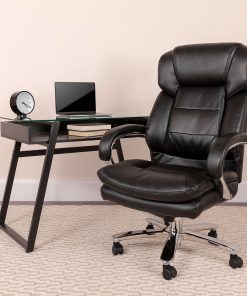 Flash Furniture Hercules 24-7 Intensive Use Big & Tall Ergonomic LeatherSoft™ Faux Leather Office Chair With Loop Arms, Black/Gray