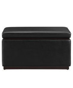 Linon Brenock Faux Leather Storage Ottoman, 18″H x 32″W x 16″D, Black/Dark Walnut 2