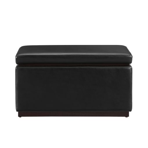 Linon Brenock Faux Leather Storage Ottoman, 18"H x 32"W x 16"D, Black/Dark Walnut - Image 2