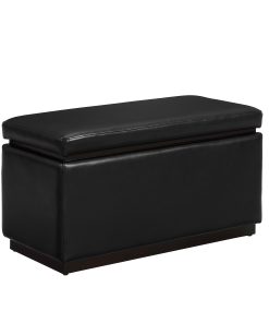 Linon Brenock Faux Leather Storage Ottoman, 18"H x 32"W x 16"D, Black/Dark Walnut