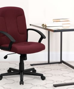 Flash Furniture Fabric Mid-Back Swivel Chair, Burgundy/Black
