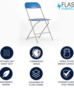Flash Furniture HERCULES Series Premium Plastic Folding Chair, Blue/Gray 2