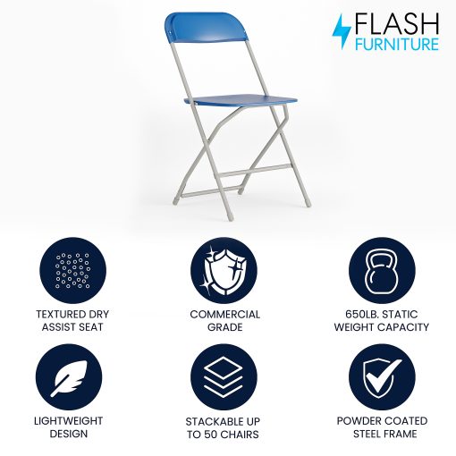 Flash Furniture HERCULES Series Premium Plastic Folding Chair, Blue/Gray - Image 2