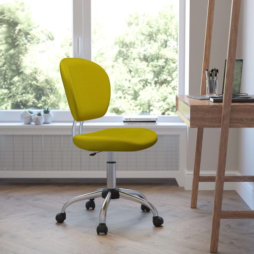 Flash Furniture Mesh Mid-Back Swivel Task Chair, Yellow/Silver - Image 2