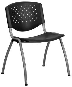 Flash Furniture HERCULES Series Plastic Stack Chair With Titanium Frame, Black/Gray 2