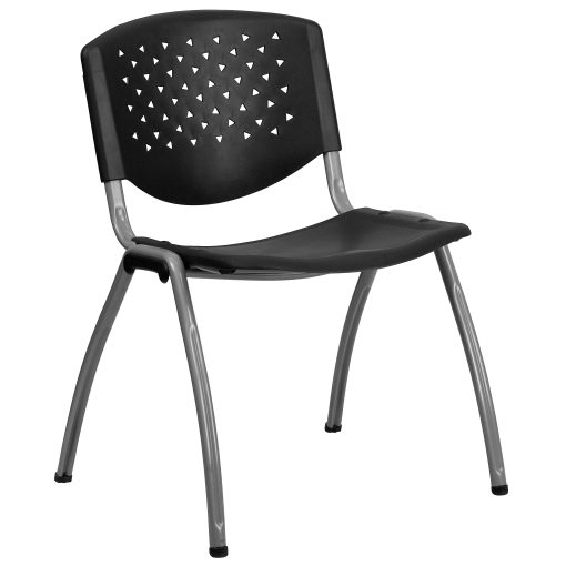 Flash Furniture HERCULES Series Plastic Stack Chair With Titanium Frame, Black/Gray - Image 2