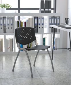 Flash Furniture HERCULES Series Plastic Stack Chair With Titanium Frame, Black/Gray