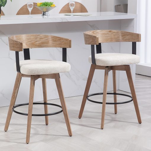 Glamour Home Beck Fabric Counter Height Stool With Back, Beige - Image 2