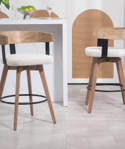 Glamour Home Beck Fabric Counter Height Stool With Back, Beige