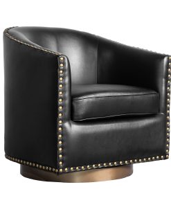 Flash Furniture Myles Club Style Commercial Barrel Accent Armchair with 360° Swivel Metal Base and Upholstery with Decorative Nail Head Trim, Black