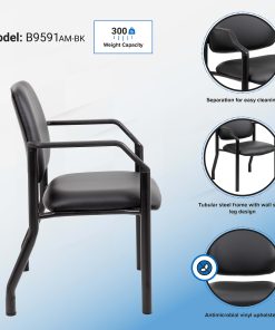 Boss Office Products Mid-Back Guest Chair With Arms, Black 2