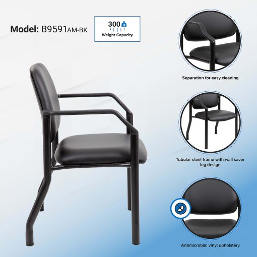Boss Office Products Mid-Back Guest Chair With Arms, Black - Image 2