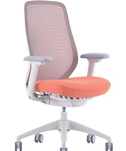 WorkPro® 6000 Series Multifunction Ergonomic Mesh/Fabric High-Back Executive Chair, White Frame/Orange Seat, BIFMA Compliant
