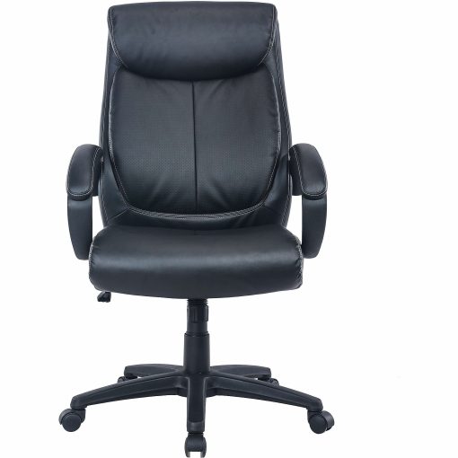 Lorell® Ergonomic Bonded Leather High-Back Executive Chair, Loop Arms, Black - Image 2
